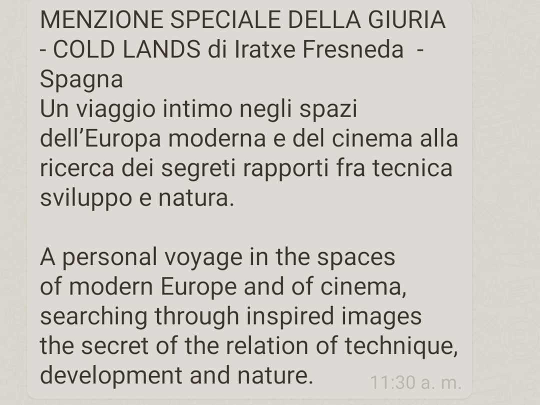 IratxeFresneda's tweet photo. Biba #Italia !! Mención especial del Jurado para @lurraldehotzak #Coldlands en #Mostradelcinemagenova
Eta saria gure Oskar Alegriarentzat #Zumiriki filmagatik!
#Basquecinema #cinema #Documentary #independentfilm☀️🎉🎁 https://t.co/0EWELIsR6v