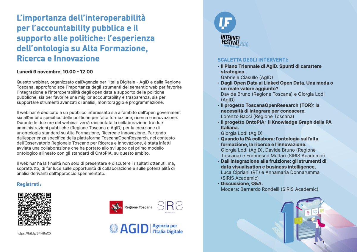 BerRondelli's tweet photo. Save the date: 9/11 @opentoscana @AgidGov and @sirisAcademic will present the new ontology for #highereducation and #research. From the experience of #toscanaopenresearch to #OntoPIA @GiorgiaLodi
Here more info: 👉https://t.co/INqoOHq0Bg https://t.co/jhwgk0cBGN