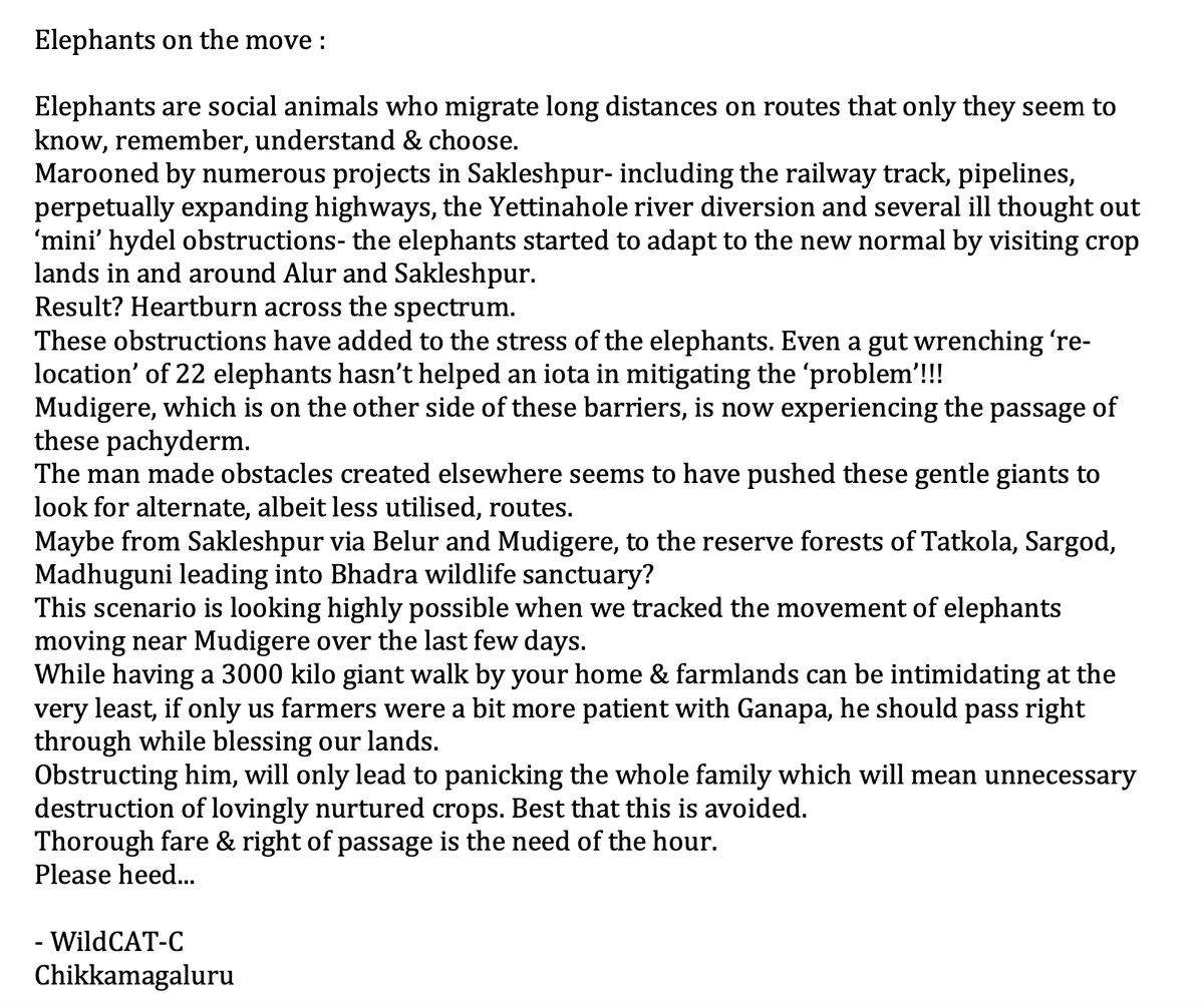 wildcat_ckm's tweet photo. Elephants are social animals who migrate long distances on routes that only they seem to know, remember, understand & choose.
"A brief story on the plight these gentle giants are facing"
#elephants #elephant #conservation #nature #Karnataka #saveelephant #animalcorridor #habitat https://t.co/xJ2VS15937