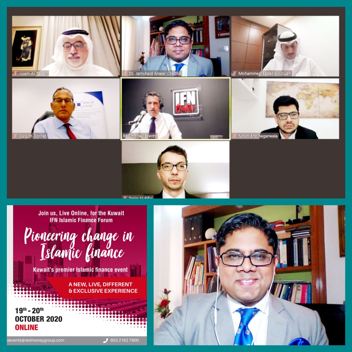 Jachattha's tweet photo. It was great to have discussion and valuable interaction on #Islamicbanking and finance in #Kuwait at the @IFN_news #IFNKuwait OnAir Forum.
Thank you Dr @AltawariIssam for excellent moderation. Great to listen to fellow panelists Nitish, Cassim Tariq Mohammed and Andrew. https://t.co/v0ESFJVwxH