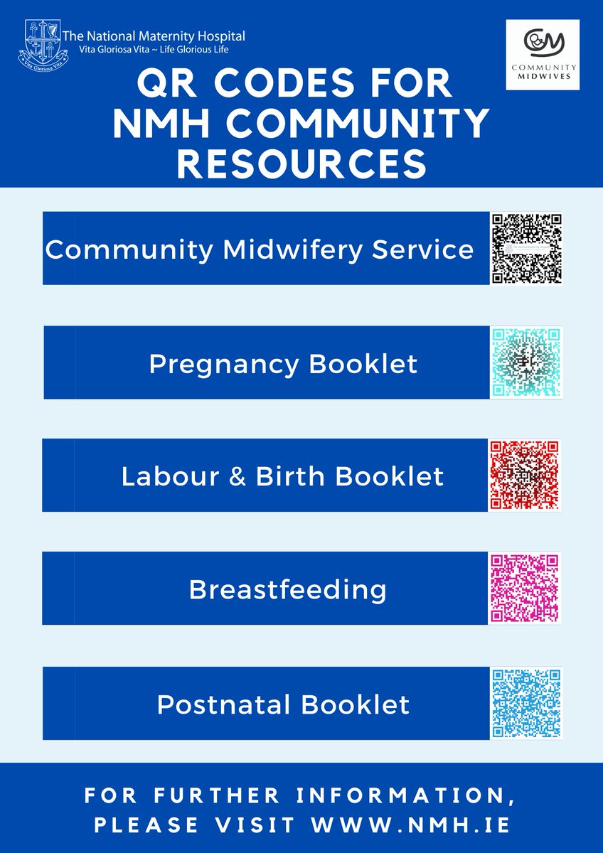 You can now access free, remote NMH resources for new & #expectingparents by simply scanning #QRcodes below! #communitymidwives #midwiferyservice #pregnancyresources #pregnancybooklet #labourbooklet #birthbooklet #breastfeeding #postnatalbooklet