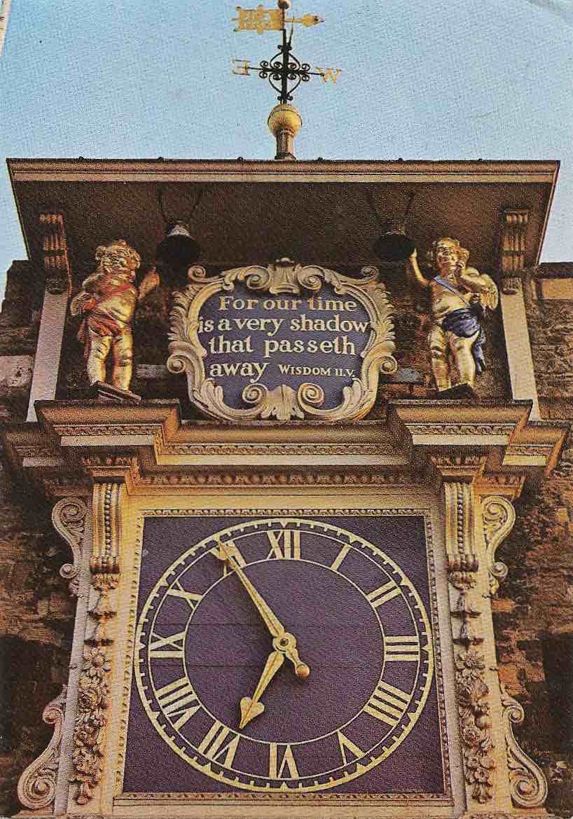 PastPostcard's tweet image. The church clock has a big pendulum.