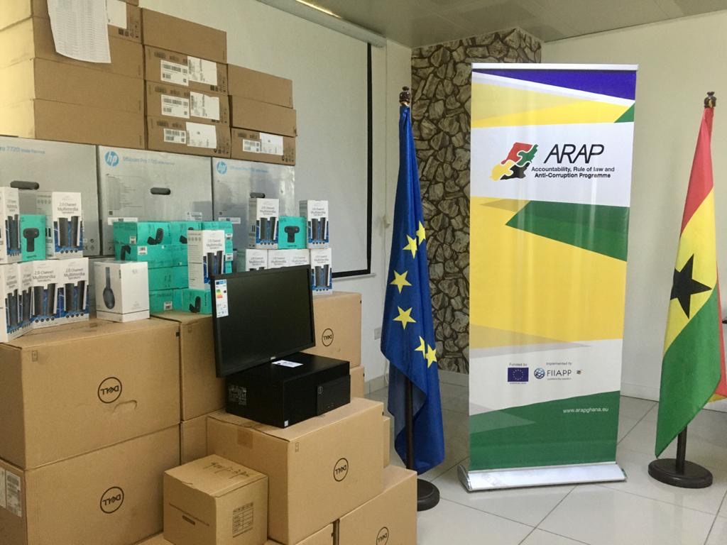 EuropeInGhana's tweet photo. The Attorney General's Office, @GhPoliceService, #EOCO & @EPA_Ghana received electronic & multimedia equipment from the 🇪🇺 EU-funded @ARAPghana to strengthen & ensure the continuity of their work 💻⌨️🖨️. https://t.co/87XyeSFBrH