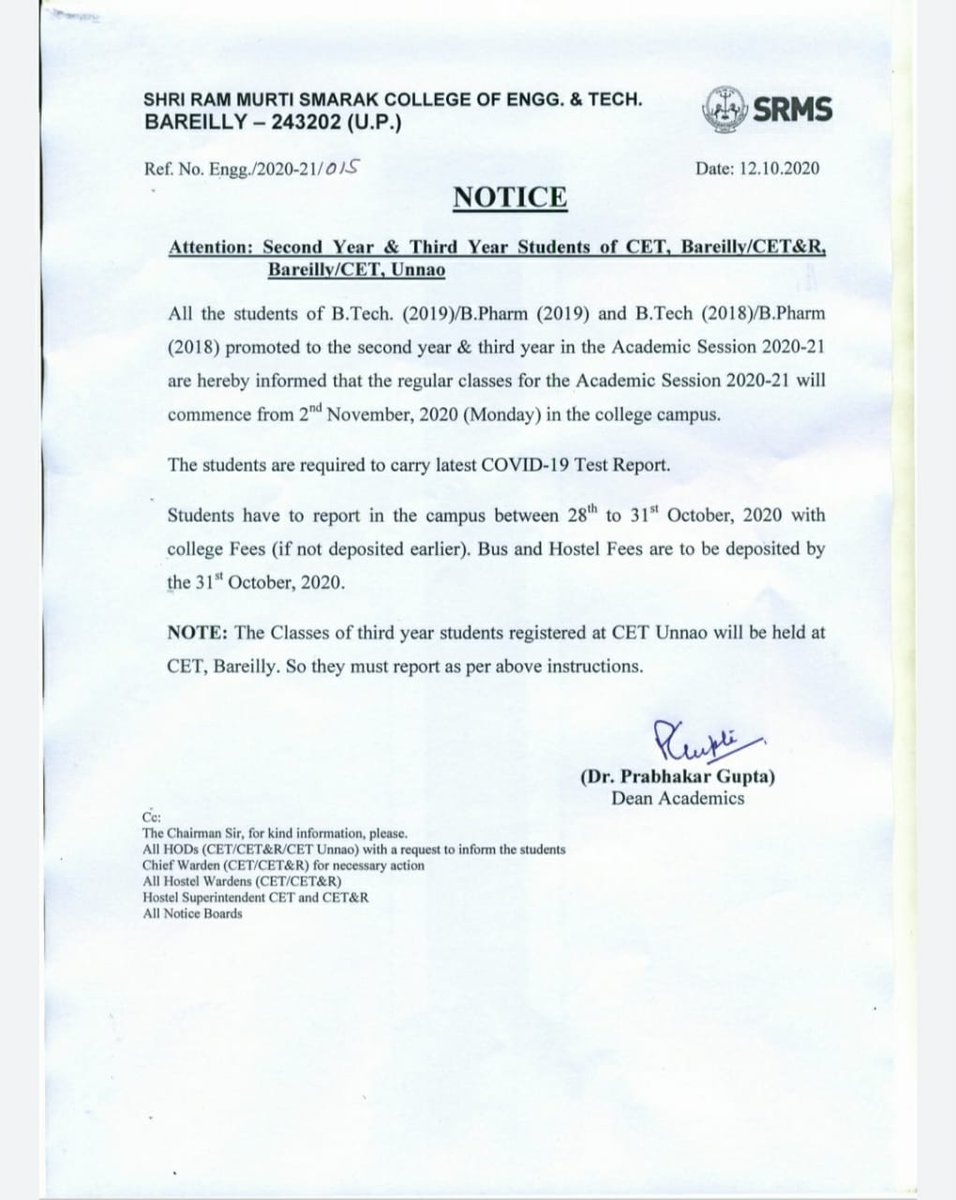LaVoz17643520's tweet photo. @myogiadityanath @bareillypolice @dmbareilly @DrRPNishank Government has not given guidelines regarding opening of UG colleges.SRMS college bareilly is going to start UG  classes without parents' consent.They are not even taking responsiblity if something happens to any student. https://t.co/3UGF2A3voW