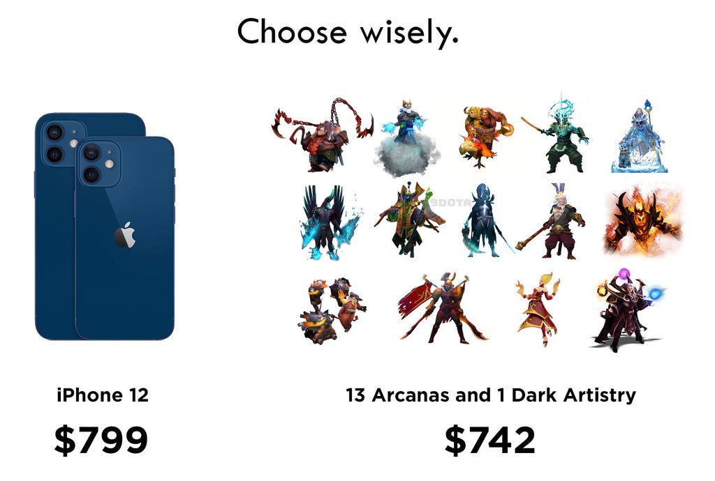 give me 13 Arcanas and 1 Dark artistry and 1 nokia 3310 #Dota2