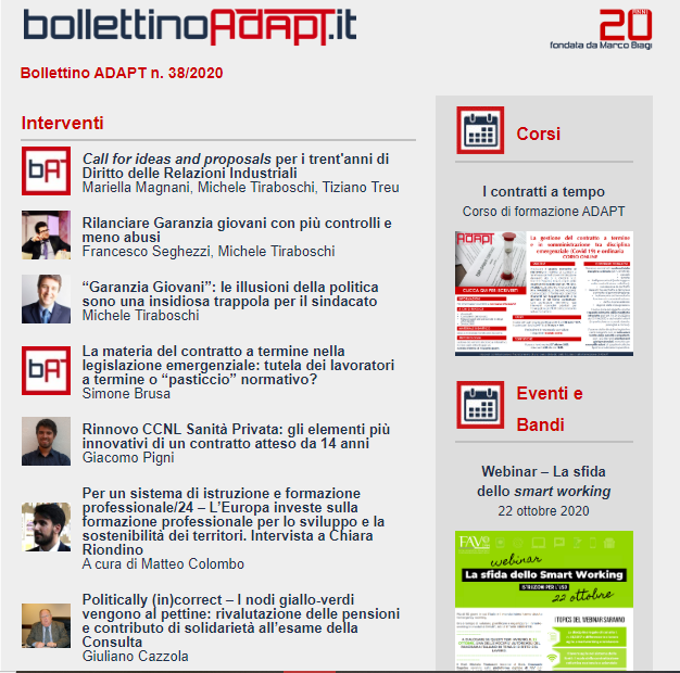 #BollettinoADAPT n. 39/2020. 
#GaranziaGiovani, #sindacato, #sanitàprivata, #istruzione e #formazioneprofessionale, #pensioni, #contrattiatermine

#openaccess 
mailchi.mp/adapt/bolletti…