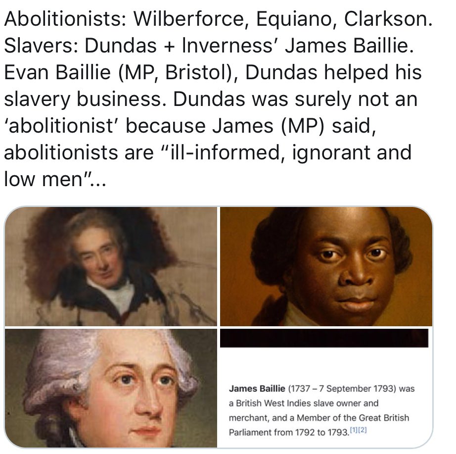 Slave Trade 1792: Dundas initiated “gradual” abolition. Evil political act to prolong the trade to benefit slavers such as the Baillie family(below). The inhumanity...the slave trade would be abolished ‘eventually’. Dundas, impeached and resigned 1806. Slave trade abolished 1807.