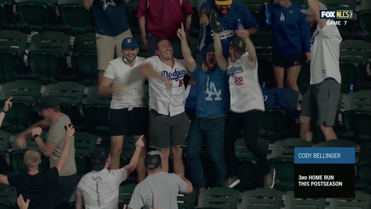 When your baseball coach catches <a href="/Cody_Bellinger/">Cody Bellinger</a>'s go-ahead 7th inning home run that eventually wins the Dodgers the pennant...

(He's in the blue) 

<a href="/MLB/">MLB</a> 
<a href="/MLBONFOX/">FOX Sports: MLB</a> 
<a href="/Dodgers/">Los Angeles Dodgers</a> 
<a href="/Cody_Bellinger/">Cody Bellinger</a> 
@ChaimRosenberg