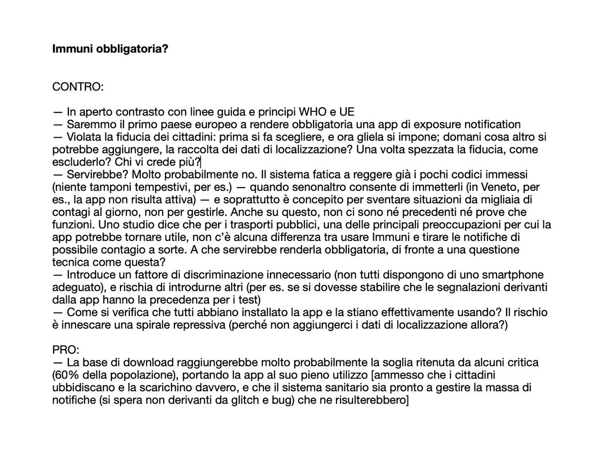 fabiochiusi's tweet photo. Scrive la Stampa che Conte starebbe pensando di rendere obbligatorio l'uso della app Immuni. 

Notizie simili di solito vengono fatte uscire per annusarne le reazioni. 

E sia: questa è la mia. 

Se volete aggiungere PRO o CONTRO nei commenti, siete i benvenuti. https://t.co/9dbrbbT0Fq