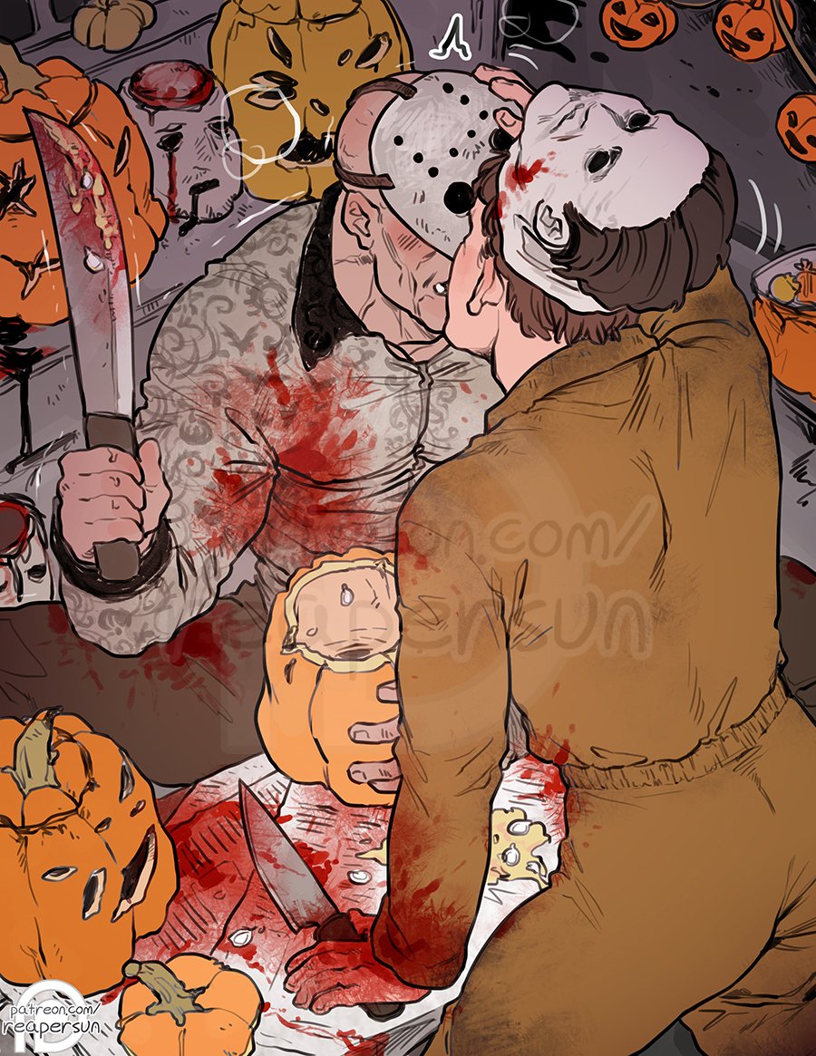 Jason x Michael meet for a Halloween date, by patron request 🎃🔪 ( tw for blood and gore )