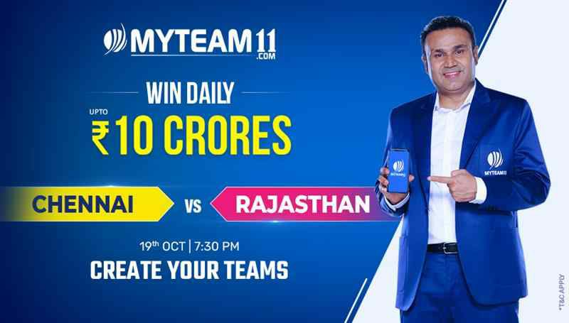 Iambersharma's tweet photo. My Fantasy team for the next match of the Indian T20 League is ready. Make your teams &amp; join me on https://t.co/EvY4yhjuY9 for the action-packed encounter between Chennai vs Rajasthan. #IndiaKiApniFantasyApp #MyTeam11 https://t.co/d0ymbVweCU