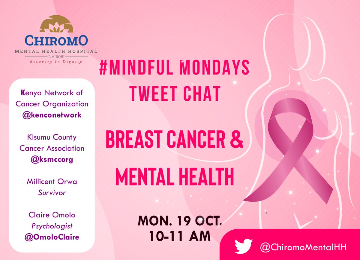 Good Morning &amp; Welcome to #MindfulMondays where we demystify #mentalhealth!

Today we are talking about #breastcancer &amp; #MentalHealth 

We have a distinguished panel <a href="/kenconetwork/">Kenyan Network of Cancer Organizations</a> @ksmccorg <a href="/MillicentOrwa3/">Millicent Orwa</a> <a href="/OmoloClaire/">Claire Omolo</a> 

Let's get started!