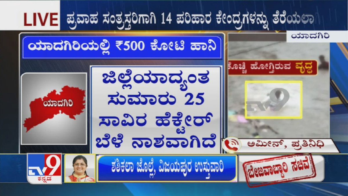 tv9kannada's tweet photo. Heavy rain destroys crops in over 25,000 hectares in Yadgir, suffers a loss of over ₹500 crore
Video Link ► https://t.co/XSaTcbmz9G
#KarnatakaRain #KarnatakaFloods #NorthKarnatakaFloods #YadgirFloods #CropsLoss #FloodDamage #TV9Kannada #KannadaNews https://t.co/u1WQ3LdicZ