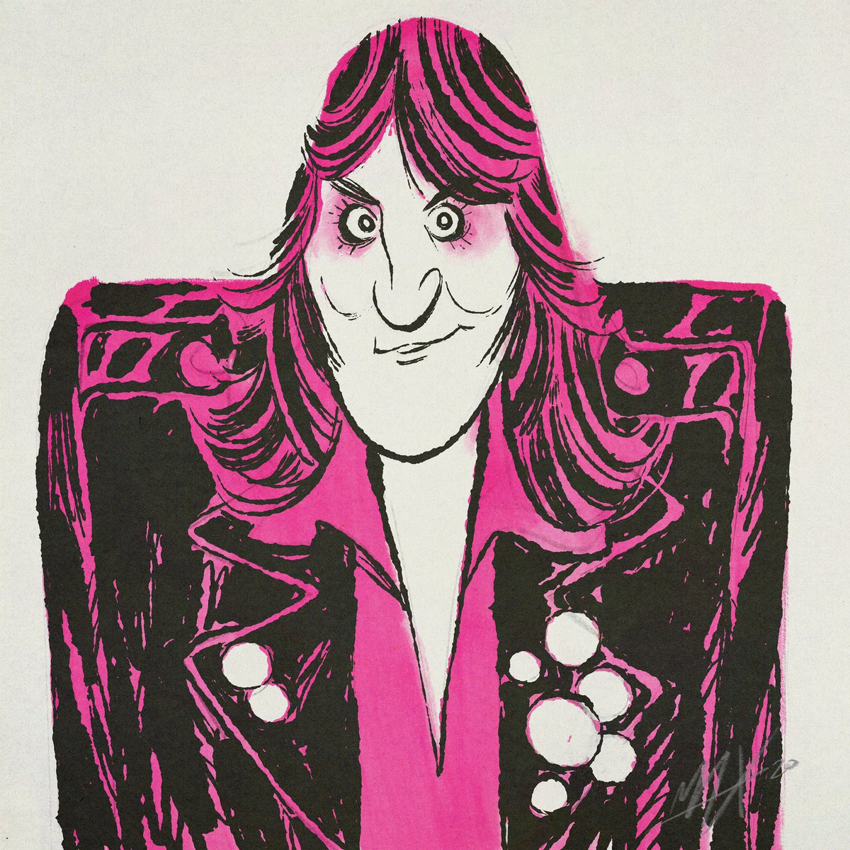 MaxUlichney's tweet photo. I love me a Noel Fielding. 
Drawn with my Photocopy Inker and some washes from my #RetroMaxPack. Also used my Paper Pack textures. 

#MaxPacks #Procreate #GBBS #NoelFielding #caricature #characterdesign #procreatebrushes #art #sketch #drawing #painting #visdev #channel4 https://t.co/Tg6YCNtRd1