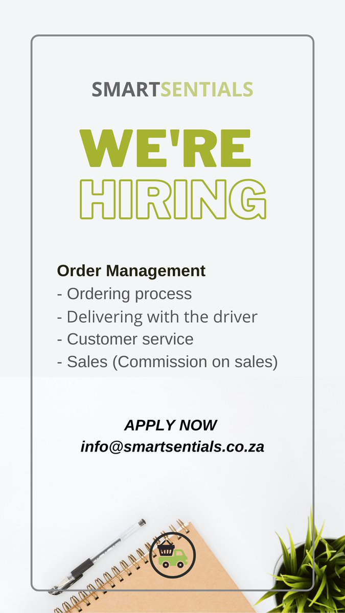smartsentials's tweet photo. Happy Monday Mzansi!
WE ARE HIRING!! Give us a mail if you want to be the next super addition to the Smartsentials family! 😀 https://t.co/1CNnsOb7hh