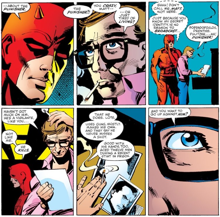 It also establishes an ideological feud between the two which will inform pretty much all of their subsequent encounters.Via  http://notahoaxnotadream.blogspot.com/2017/06/daredevil-183.html