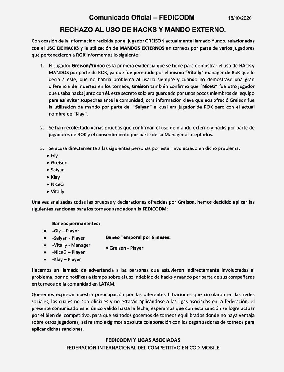 GamingMexa's tweet image. THE MEXA GAMING se une con la comunidad competitiva de LATAM para sancionar las trampas y uso de mando externo