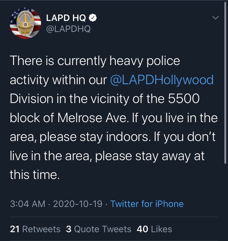 Update from LAPD at 3:04 am EST.  #ParamountStudios  #Hollywood  #LosAngeles