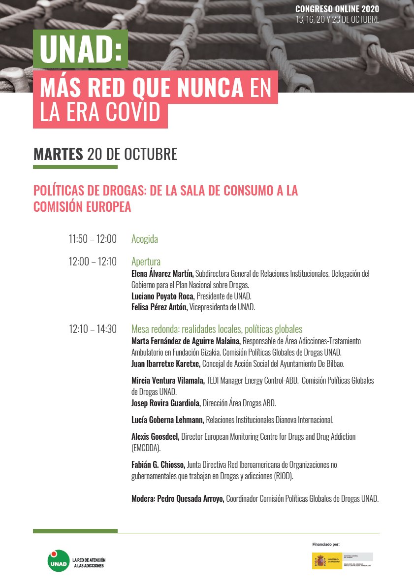 UNADenred's tweet photo. 🔜Mañana no te pierdas la tercera sesión del Congreso UNAD 2020 #MásRedQueNunca 
“Políticas de drogas: de la sala de consumo a la Comisión Europea”🌐
Si aún no lo has hecho, ¡inscríbete!👇 https://t.co/EJkKIXkDRs https://t.co/3PisNZ0mlB
