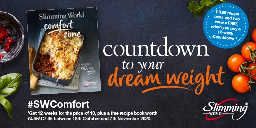 SlimmingWorld's tweet image. #ThatFeeling of a hug on a plate 🤗!  From today, get a free copy of our new recipe book, Comfort Zone, when you commit to 12 weeks of weight loss in group or at #SlimmingWorld Online. #SWComfort
