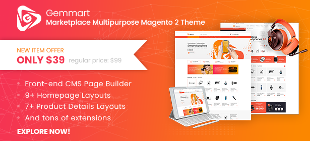 🔔 SAVE $698 OF FULL BEST MAGENTO EXTENSIONS IN GEMMART THEME PACK PAGE ‼️‼️
The GemMart theme package is bundled with MageSolution’s extensions such as:
✔️ Front-end CMS Page Builder
✔️Ajax Quickview 
✔️Ajax Layered Navigation
✔️Instant Search, LookbooK
👉bit.ly/3mNu6pZ