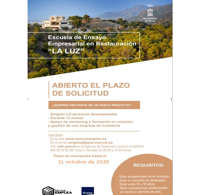 🔴AMPLIADO EL PLAZO DE INSCRIPCIÓN
Buscamos a 6 personas de entre 25 y 55 años para participar en el proyecto de la Escuela de Ensayo Empresarial La Luz, recibiendo mentoring y formación para la creación y gestión de una empresa de economía social

+Info: bit.ly/35abWqx