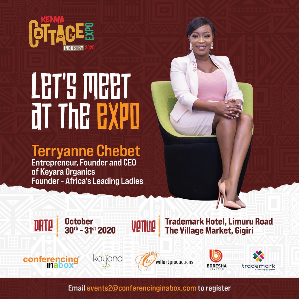 kayana_kenya's tweet image. A look at a few of our speakers for the 2nd Kenya Cottage Expo happening on the 30th and 31st October 2020.
@TerryanneChebet
@SharonMitchener
@douglasogeto
To participate, Register using the link bit.ly/kce-2020 or email events2@conferencinginabox.com