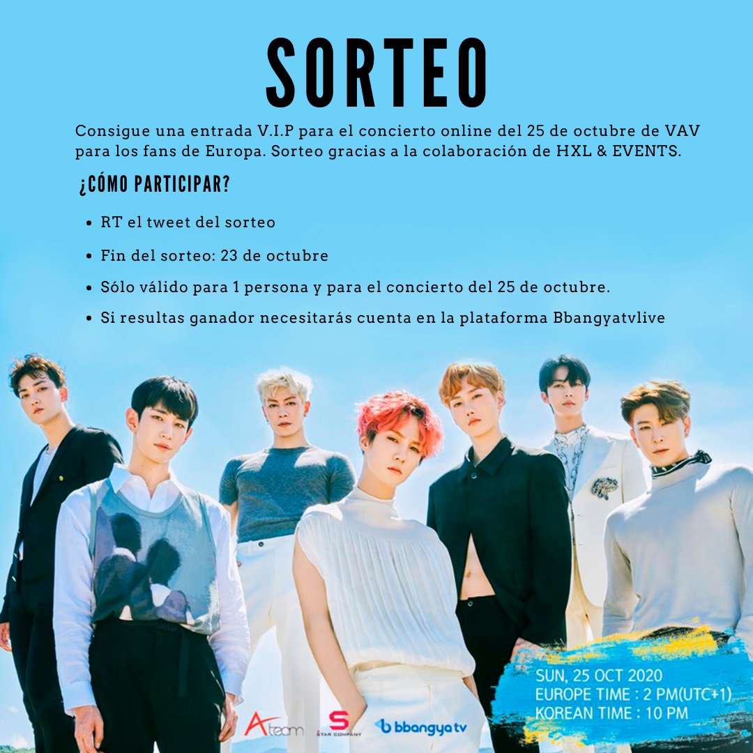 bloglaBANANA's tweet photo. [#SORTEO🎁] ¡Disfruta del concierto online de #VAV #브이에이브이 para sus #VAMPZ europeos del 25 de octubre!

Consigue 1 entrada V.I.P en nuestro giveaway gracias a la colaboración de @HXLEvents 

¿Cómo participar?
🟡 RT al tweet
🟡 Sólo 1 ganador

🟣 Fin de sorteo: 23 de octubre https://t.co/X1nV7SziDg