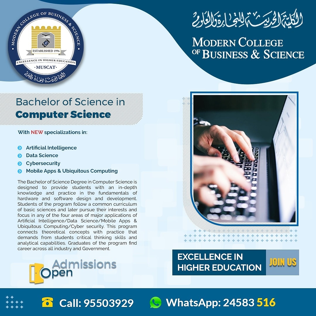 mcbsoman's tweet photo. #bachelor_programs #computerscience #new_specializations #artificialintelligence #data_science #cyber_security #mobile_apps_and_ubiquitous #apply_now #registration_is_open #الأمن_السبراني #الذكاء_الاصطناعي #علم_البيانات #تطبيقات_الجوال_والحوسبة #سجل_معنا #التسجيل_متاح_للجميع https://t.co/Dt8UGbobYL