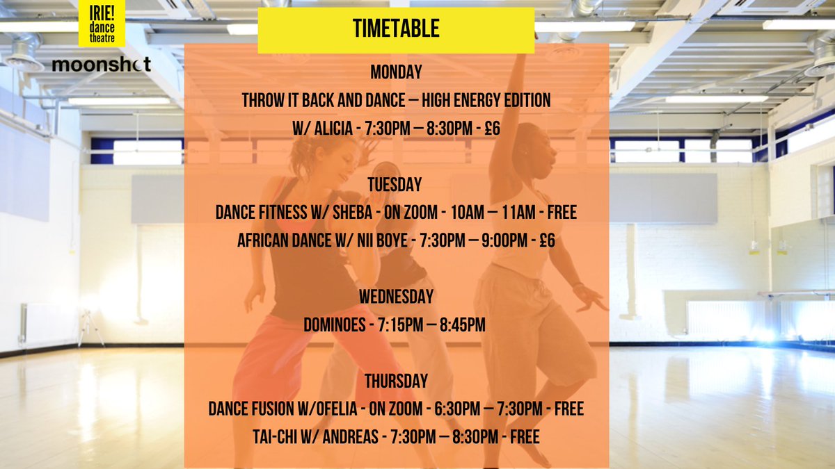 Dance with us - Check our updates on Community Classes Timetable and book your favourite activity! You just need to search IRIE! dance theatre on Eventbrite 🤸