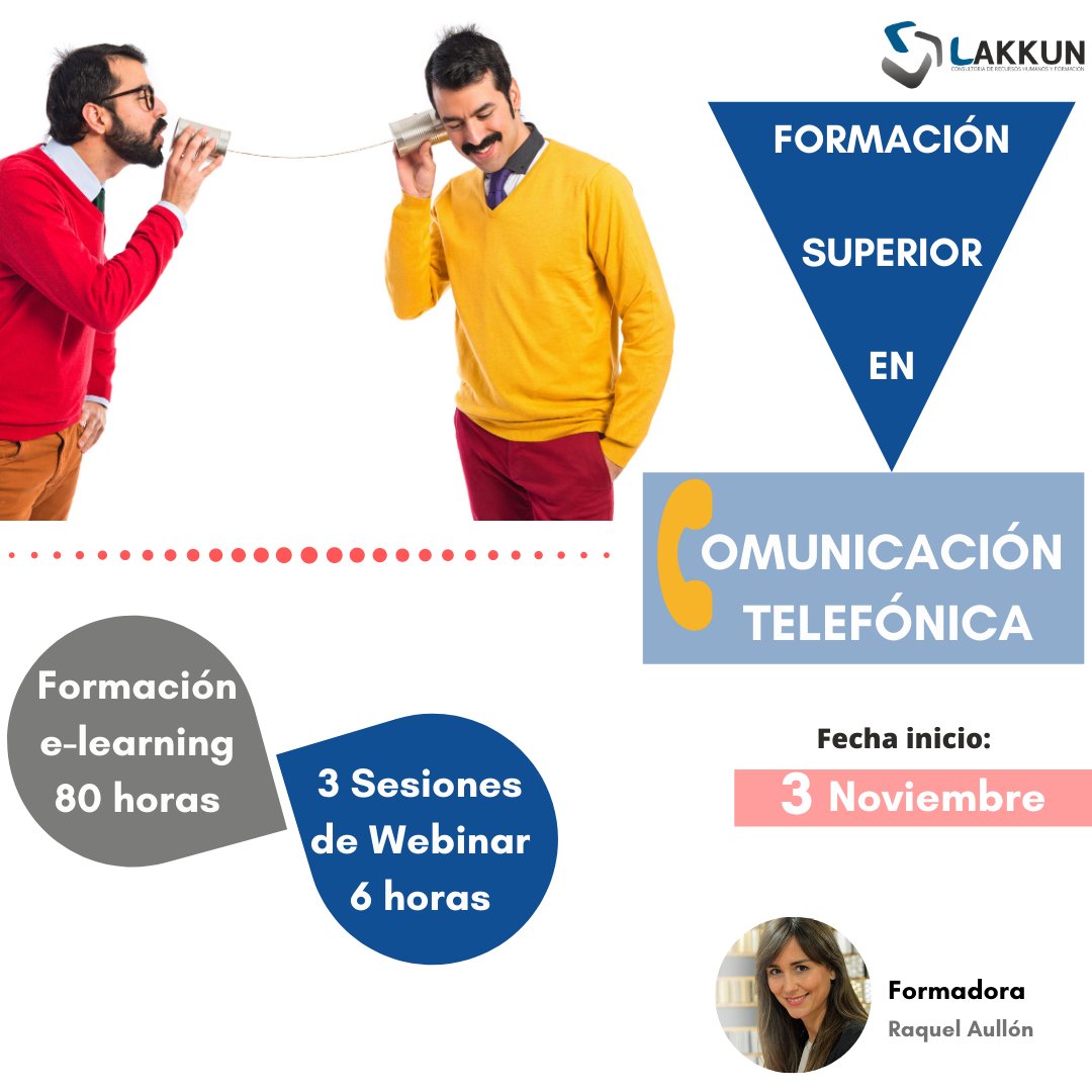 Tenemos nuevo programa: Formación superior en 📞𝗖𝐎𝐌𝐔𝐍𝐈𝐂𝐀𝐂𝐈𝐎𝐍 𝐓𝐄𝐋𝐄𝐅𝐎𝐍𝐈𝐂𝐀
👉Si quieres perfeccionar la #comunicación a través del #teléfono y videoconferencia, mejorando así la satisfacción del cliente... Es tu #𝗙𝗢𝗥𝗠𝗔𝗖𝗜𝗢𝗡 💥
#formacionbonificada