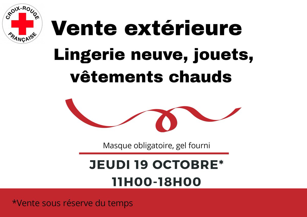 Trysmileagain's tweet photo. L'unité Locale Côtière-Dombes organise ce jour une vente à petit prix !
71 rue Simone de Beauvoir 01700 Saint Maurice de Beynost! Tout achat permet de financer nos différentes actions, n'hésitez pas à nous rejoindre ! 😉😉
#croixrougefrancaise
#UnitéLocaleCotièreDombes https://t.co/hynAu5iA9o