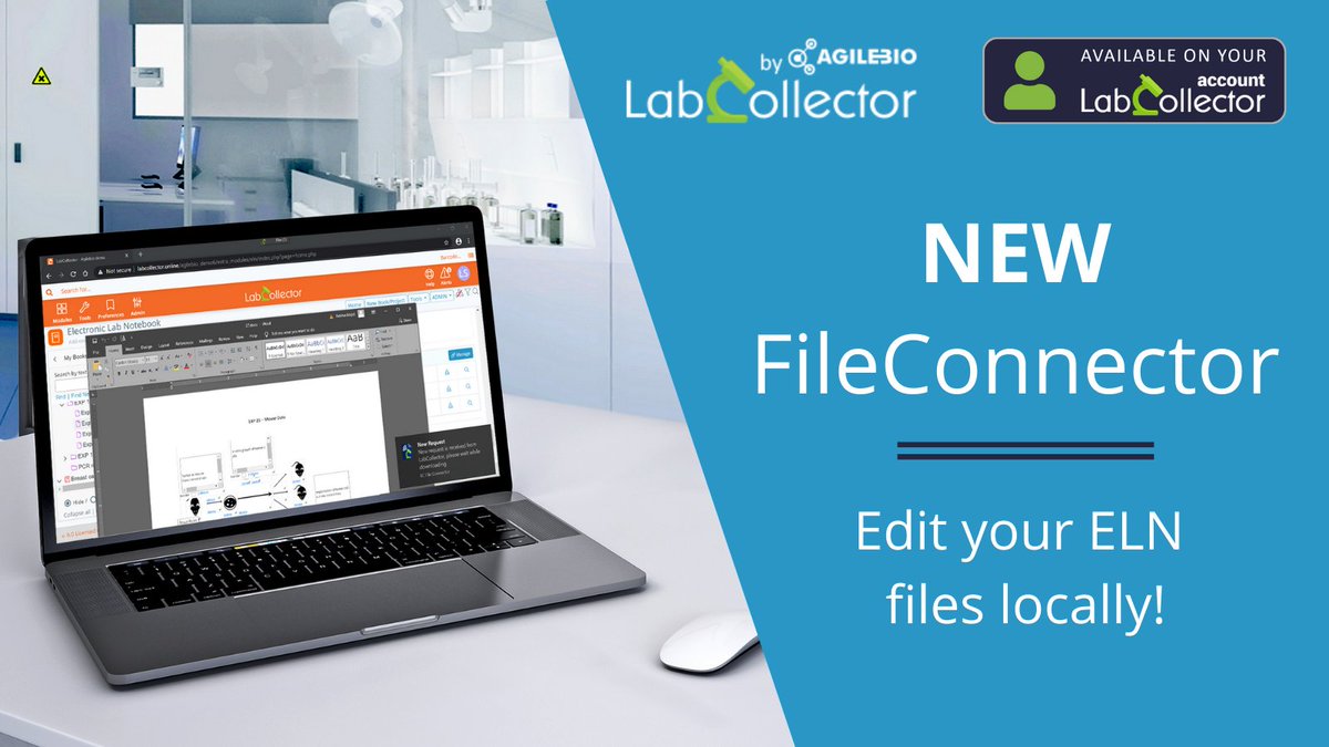 agilebio's tweet image. Take a look to our new #FileConnector tool!
You can edit files stored in #LabCollector, locally without having to download it. Compatible with ELN this tool saves you a lot of time in the management of your experiments and data! Find out more on our blog:
bit.ly/31uiWOb