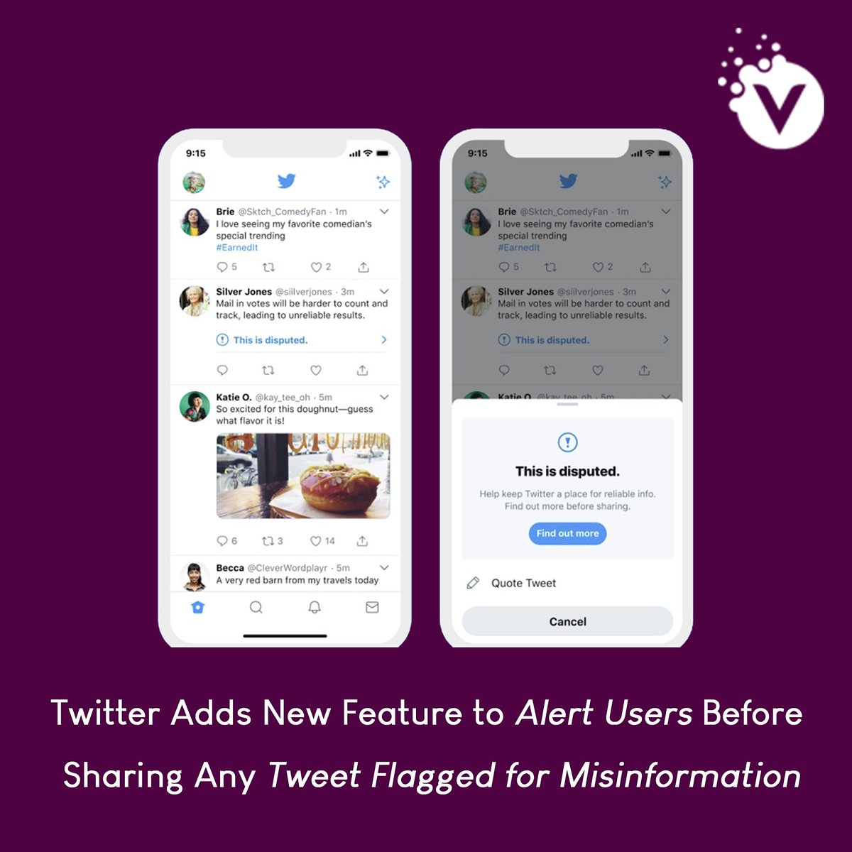 VearaCreatives's tweet photo. Are you sharing any disputed information on #Twitter?⚠️⁣
⁣
👉🏻 Twitter now launches a new feature to help users understand if the information that they are going to share is valid or misinformation. ✅⁣
⁣
🤗 Happy #tweeting :)⁣
#twitterupdates #socialmediamarketing 
#Tweet https://t.co/VimEyRug90