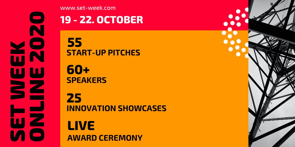 dena_news's tweet photo. „Innovation starts here“: @AJK_Kuhlmann u. Dr. Angela Wilkinson @WECouncil werden heute um 12:45 Uhr die #SETWeek2020 eröffnen. Premiere: Alle Formate wie #Startup-Pitches, Workshops u. Podiumsdiskussionen finden online statt. Anmelden u. live dabei sein: https://t.co/KZlAp5cqG7 https://t.co/7GnI8brZYw