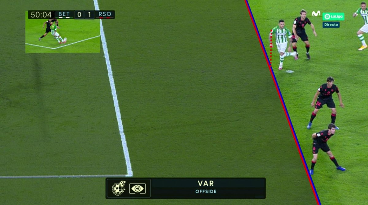 But don't go thinking this is just happening in the Premier League. Here is a goal disallowed for offside in La Liga on Sunday night. It's remarkably similar to Mane (and Van Dijk) with the attacker offside by the extended arm.