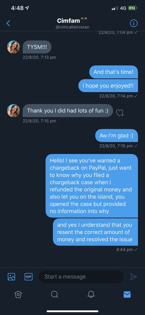 ACNH_Lukey's tweet photo. Please don’t be like this person, the sale was nearly 2 months ago and they’ve decided to try get a refund, I’ve contacted PayPal and given them evidence of everything including gameplay of the player on my island, knowing PayPal and past issues I probably won’t get my money back https://t.co/rN0JO5CDuY