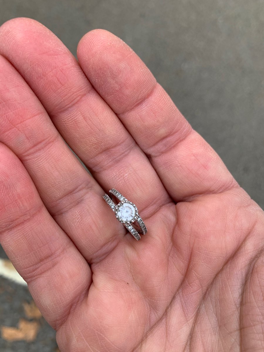 I found this engagement ring this morning on the pavement on Swains Lane, Highgate, N6. Please RT, and let me know if it’s yours. (There is an engraving on the inside.)
