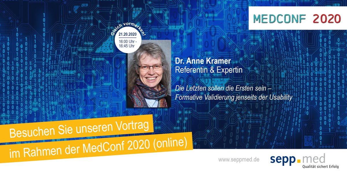 Die letzten sollten die ersten sein – Formative #Validierung jenseits der #Usability. Vortrag mit Dr. Anne Kramer auf der <a href="/MedConfMUC/">MedConf</a> 2020. Späte Identifizierung #ChangeRequests erhöht Konflikt zw. Produktqualität &amp; Forderung nach Time-to-Market bit.ly/34fbFnb