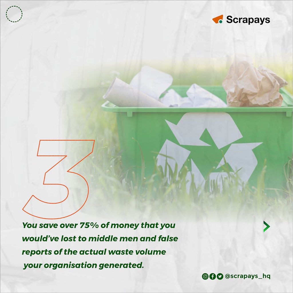 Recycle your organization’s waste with Scrapays. 

Dial *347*477# now 

#recyclingnigeria #plasticrecycling #recyclingtips #recyclingfacts #recyclingmaterials #recyclingbusiness #recyclingsimplified