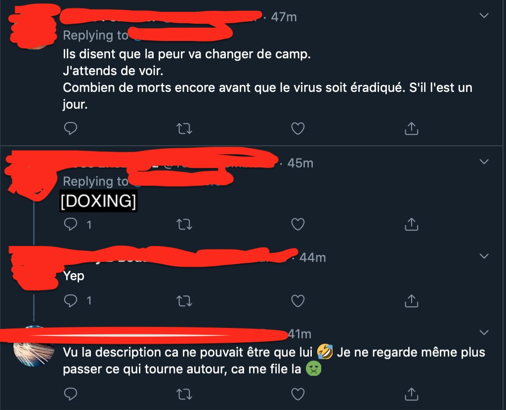 marcelsel's tweet photo. Lundi matin habituel. Injures, dénigrement, doxing et dites, le « virus » à éradiquer, c'est bien le terrorisme ? Parce que #pasclair #ouch https://t.co/pXZoDfw8Ye