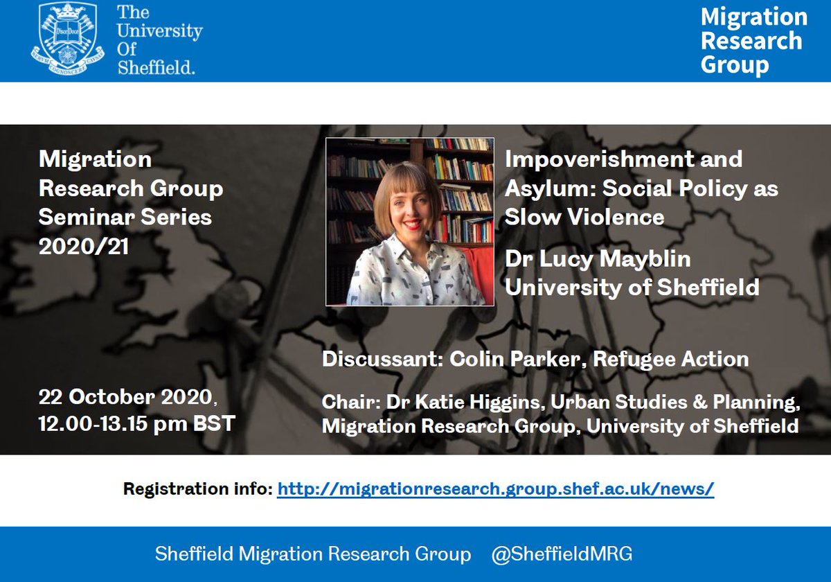 We are very much looking forward to @SheffieldMRG second online seminar this semester with @LucyMayblin from @SocStudiesShef and @mrcolinparker from @RefugeeAction
Please join us this Thursday and register: eventbrite.co.uk/e/impoverishme…