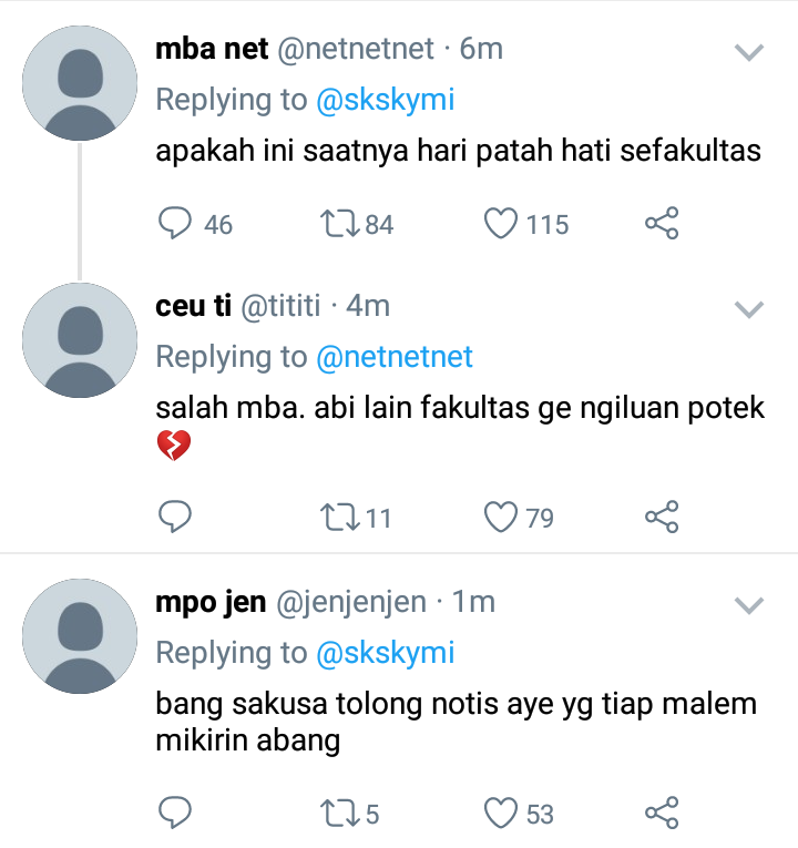 Reply netijenTranslate ceu ti: salah mba. saya beda fakultas juga ikutan patah