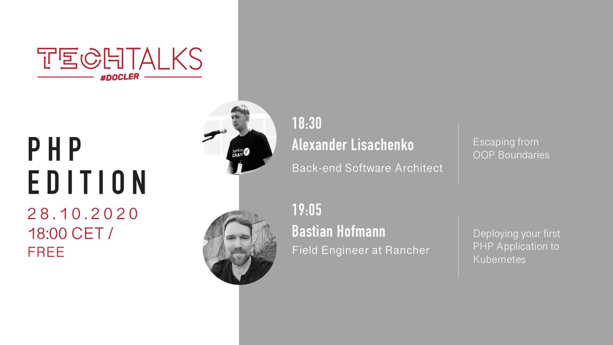 DoclerTechTalks's tweet photo. 📢📢📢Our first Docler Tech Talks will occur this next Wednesday, October 28th featuring Field Engineer @BastianHofmann and @DoclerHoldingLU's Software Architect Alexander @lisachenko!!! Sign up and check out more info at https://t.co/hM6okM8Kzw 💻 https://t.co/2IuLK7PnTc