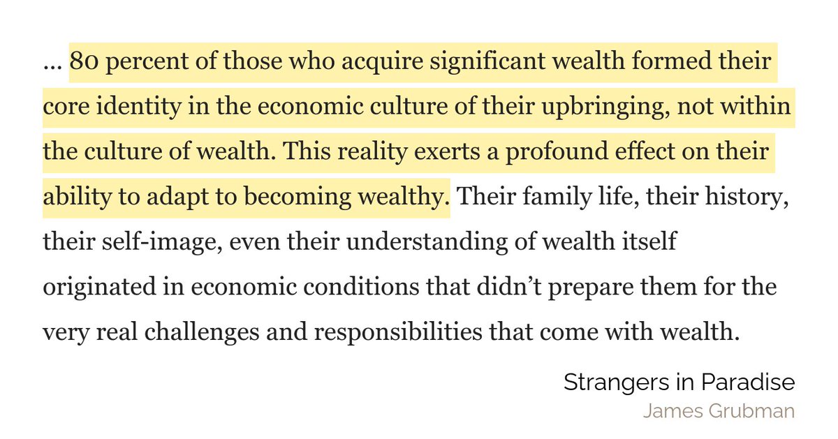 ..sustaining it for generations.If you were raised in a working or middle class household & then come into wealth as an adult through inheritance or ingenuity, you're vastly unprepared for how the world of wealth operates & how to raise your own children amid affluence.