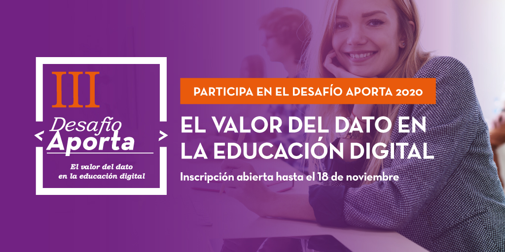 📌 ¡Continúa en marcha nueva edición del #DesafíoAporta2020! ¿Tienes una idea original para solucionar problemas del ámbito educativo utilizando inteligencia de #datos? Queremos conocer tu propuesta. ¡Participa y gana hasta 4.000€! bit.ly/3n6jfYs #opendata #EdTech