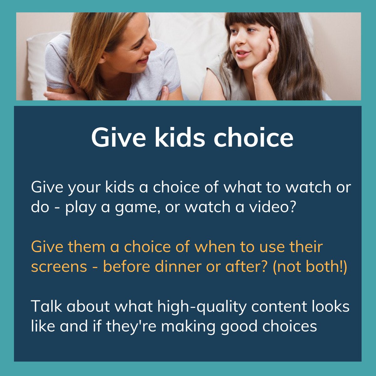 KHDA's tweet image. 5 strategies to help you manage your children's screentime. See our friends at @RCN_AUS for more info: raisingchildren.net.au/preschoolers/p…
What's worked for you? Reply below 👇