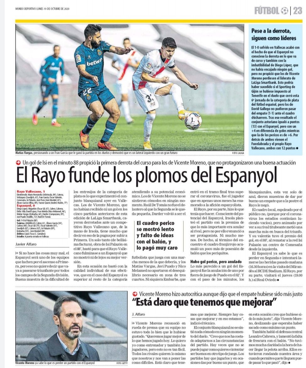 FRayista's tweet photo. Así viene la prensa deportiva de hoy hablando de nuestro Rayo.

Gusta mucho eso de "el Espanyol acaba rayado" y "El Rayo funde los plomos del Espanyol" 😁😁😁😁

Y cómo no, la importancia que merece el golazo de @Isinhho

Qué bien sienta comenzar la semana así ⚡⚡⚡⚡⚡ https://t.co/MTizQREAzo