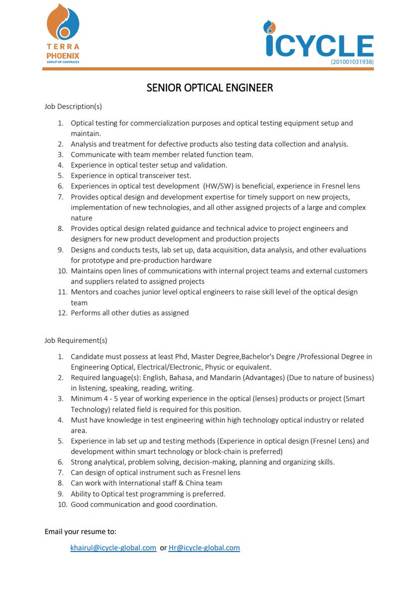 anuarkhairull32's tweet image. Job Opportunity, for Optical Engineering if suitable for you feel free to apply. #JobOpportunity #opticalengineer