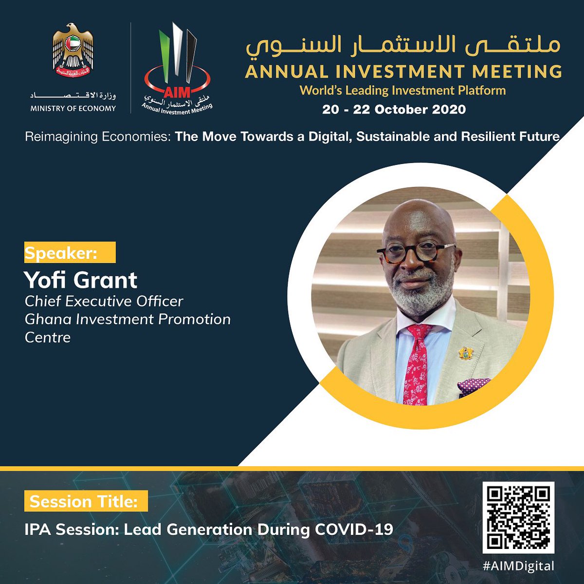 gipaghana's tweet photo. Join the discussion with our CEO on @AIM_Congress Investment Promotion Agencies’ session on the topic: Lead Generation during Covid-19. 

Register via the link below👇🏾

https://t.co/y1JleGiFJS 

#investment #Ghana #Africa  #InvestInGhana https://t.co/S3YMWBFZr3